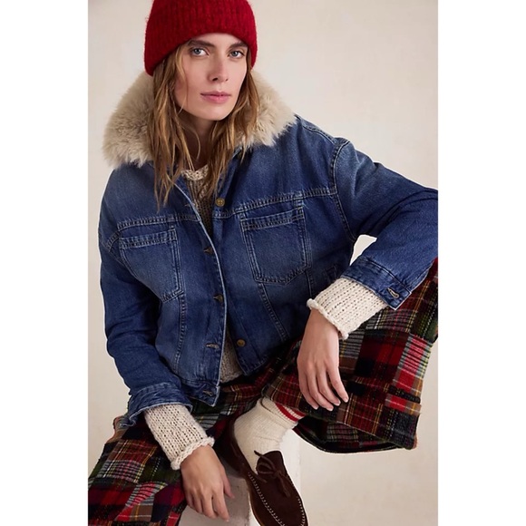 Free People Jackets & Blazers - NWT Free People Opal Swing Faux Fur Collar Denim Jacket